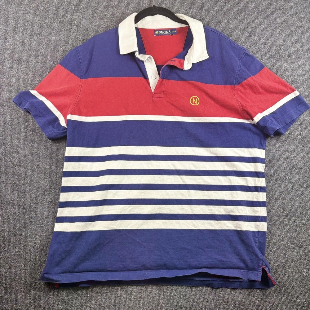 Vintage Nautica Polo Shirt Mens 2XL‎ Blue Red Striped Rugby Nautica Jeans 90s